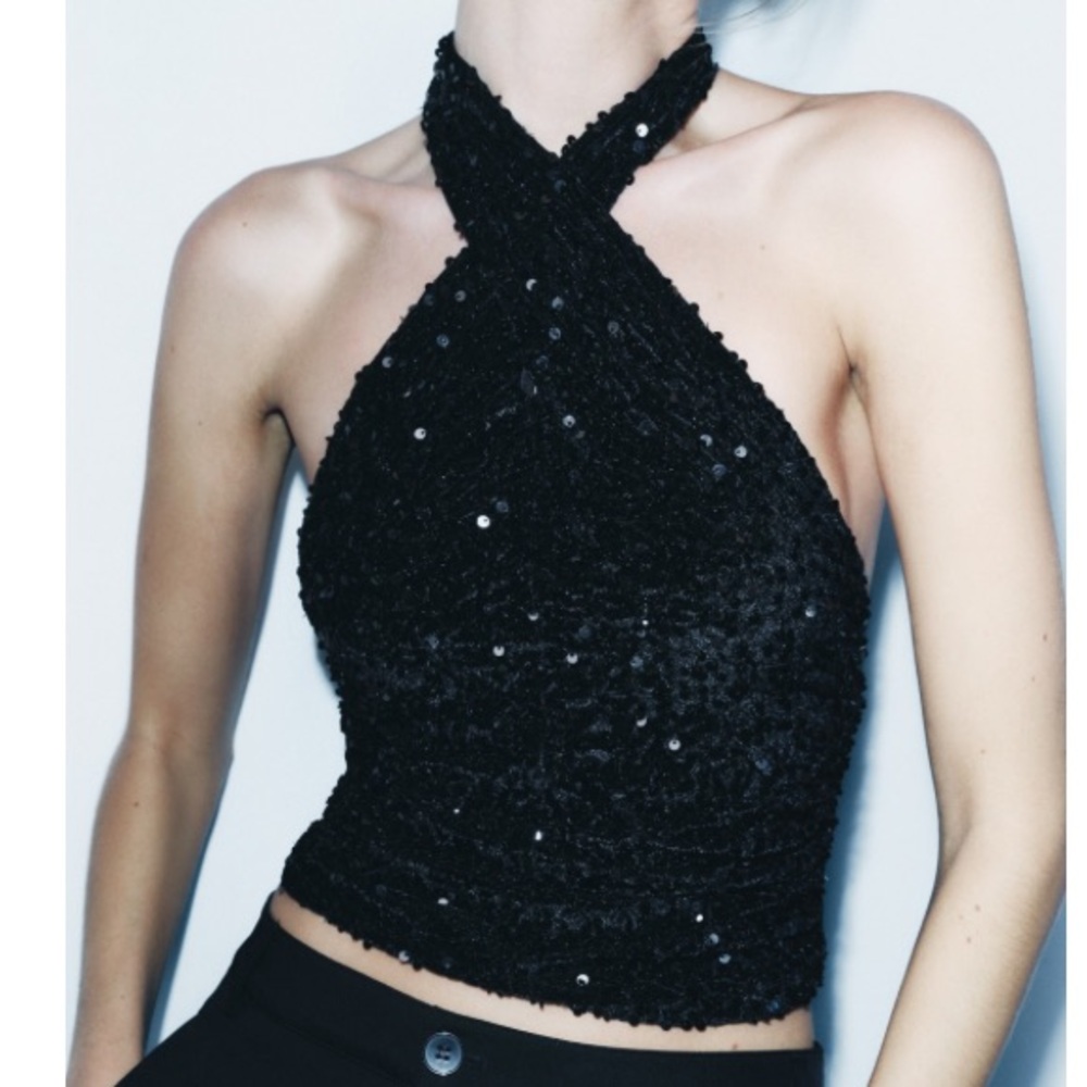 SEQUIN VELVET HALTER TOP LIMITED EDITION